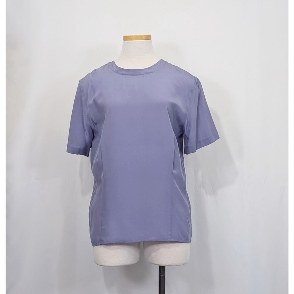Vintage 90s Top Lavender Purple Silk Blouse Shirt Short Sleeve Women's Size 8